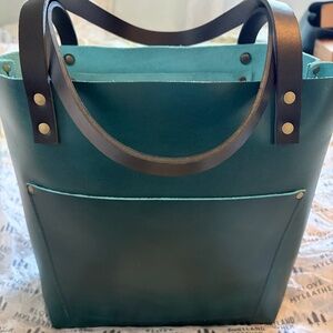 Portland Leather classic medium tote in Caribbean blue